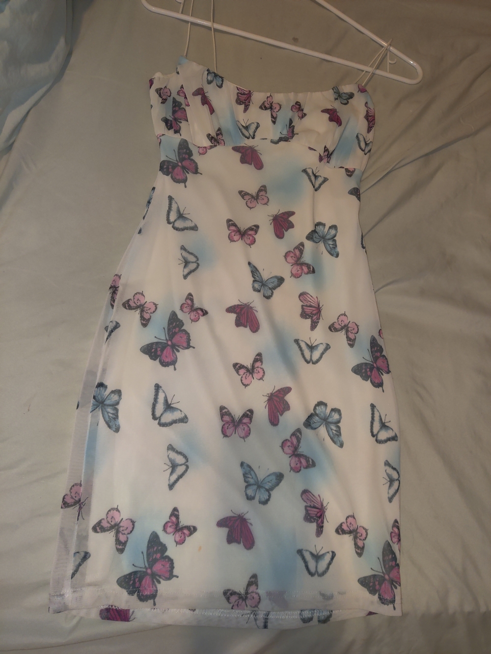 Butterfly Mini Dress with Pink and Blue Butterfly Print (Cute!)